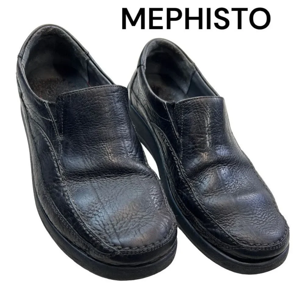 Mephisto Loafers Shoes Men's 9 Black Pebbled Grain Leather Slip-On Round Toe